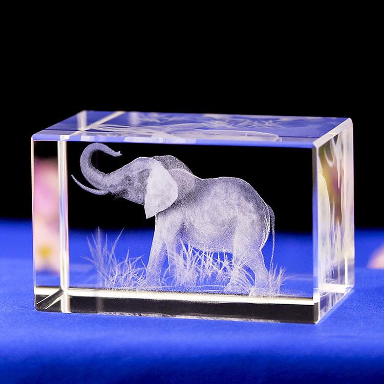 3d水晶激光内雕大象摆件定制_三好水晶礼品网